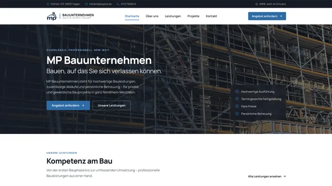 MP Bauunternehmen – Website von Web.Agentur Köln